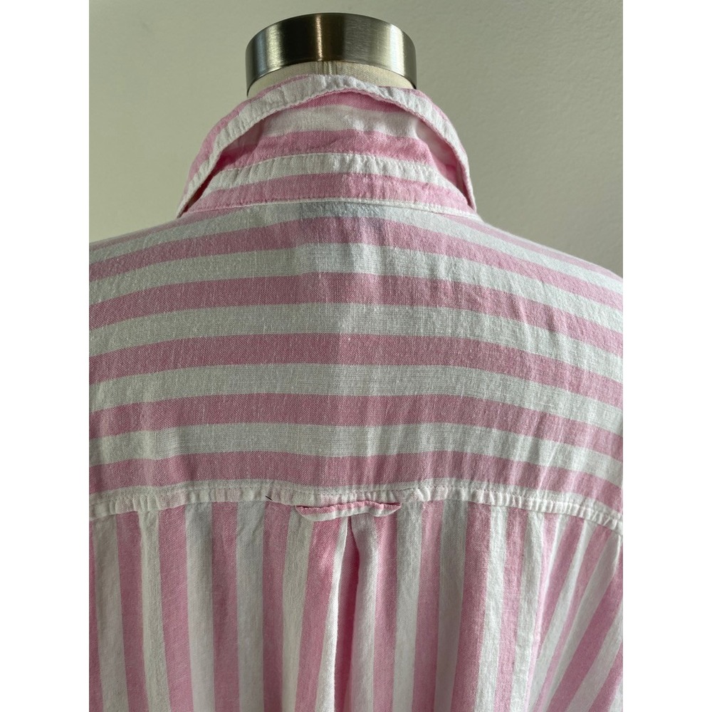 Old Navy Womens Plus 3X Boyfriend Shirt Pink White Striped Linen Blend Button Up - Picture 8 of 8